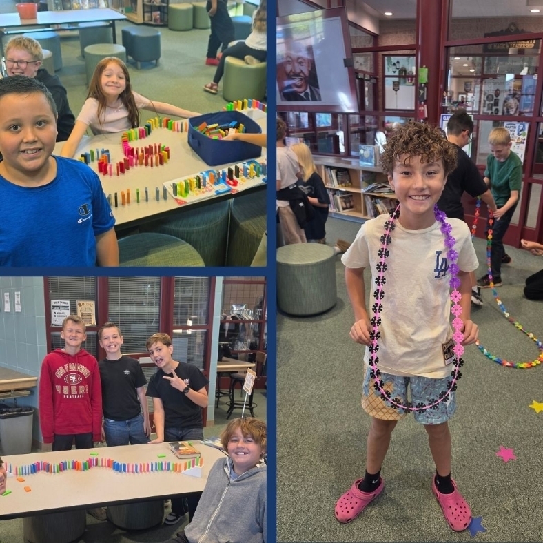 Students play with maker stations in the library