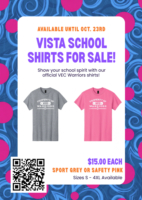 Pictures of grey and pink shirts with "Property of VEC" on the front
