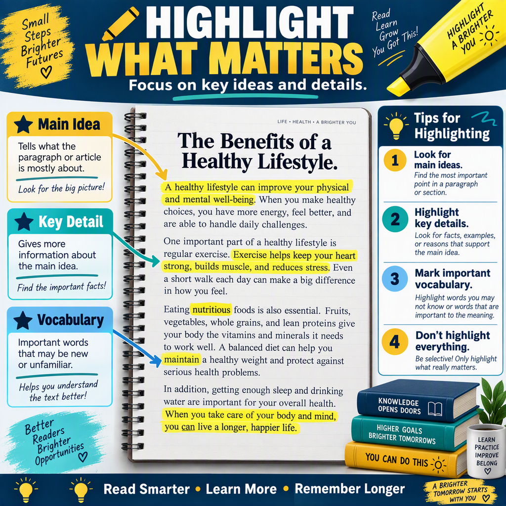 Study skills for highlighting a text.