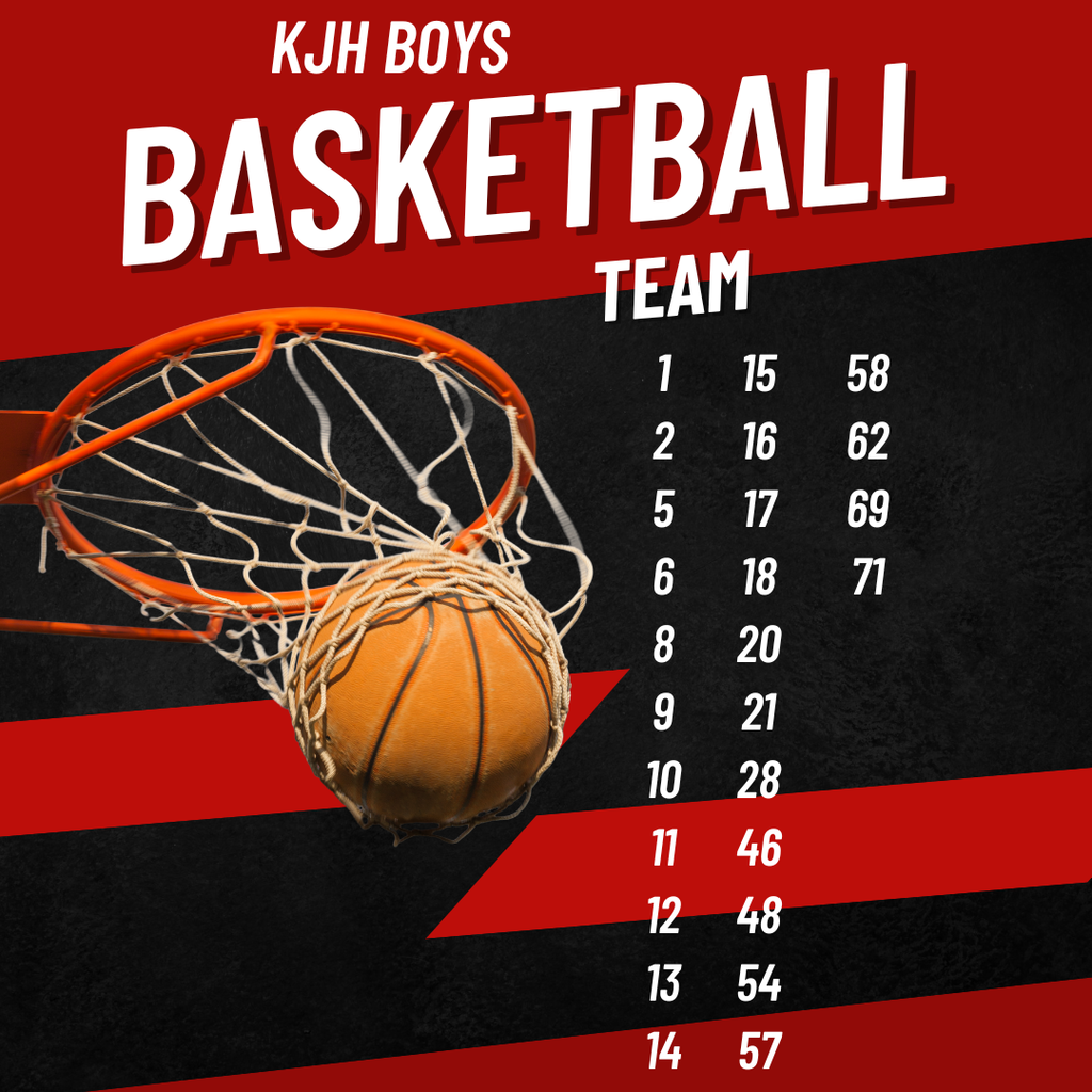 image of a basketball making a basket kjh boys basketball team 1 2 4 5 8 9 10 11 12 13 14 15 16 17 18 20 21 28 46 48 54 57 58 62 69 71
