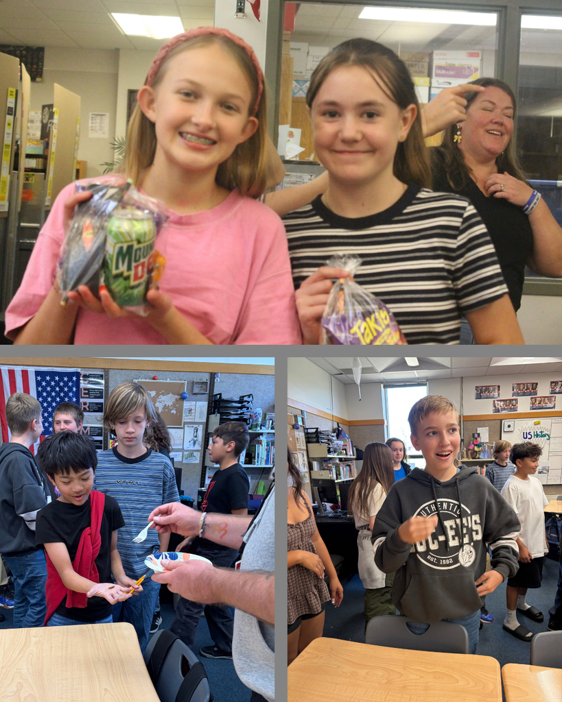 students eating crickets and other students holding bags of goodies
