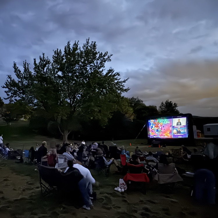people outside watching a movie