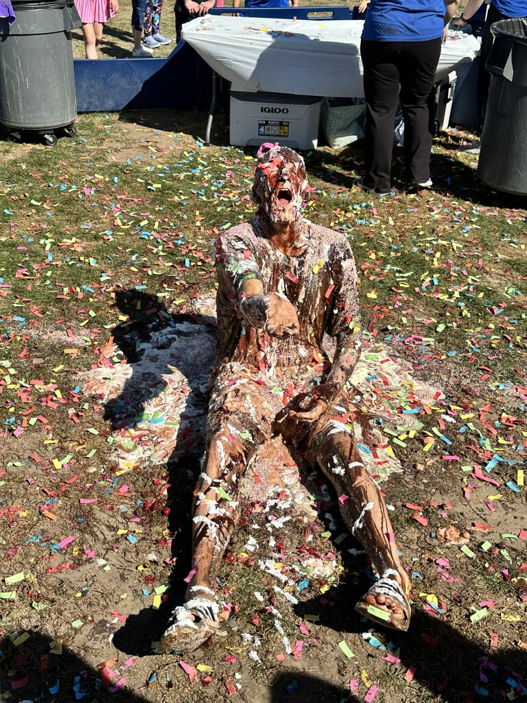 Nr. Nash outside being turned into an ice cream sundae.