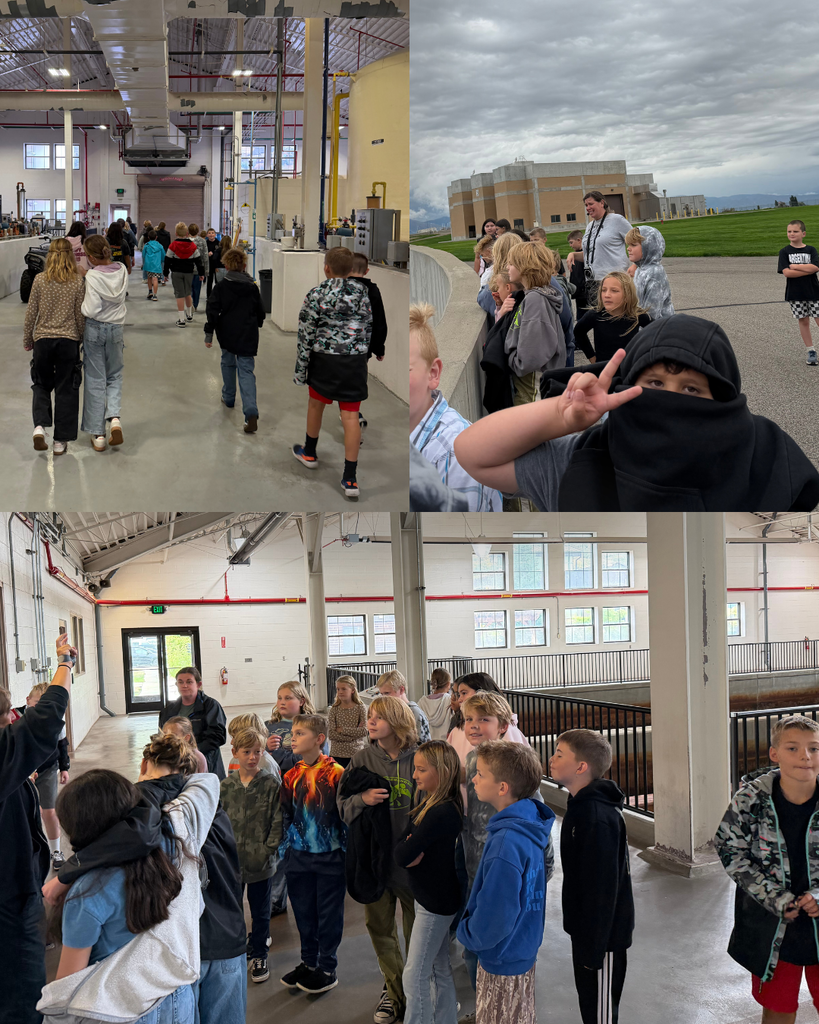 Photo collage of students walking through sewer plant