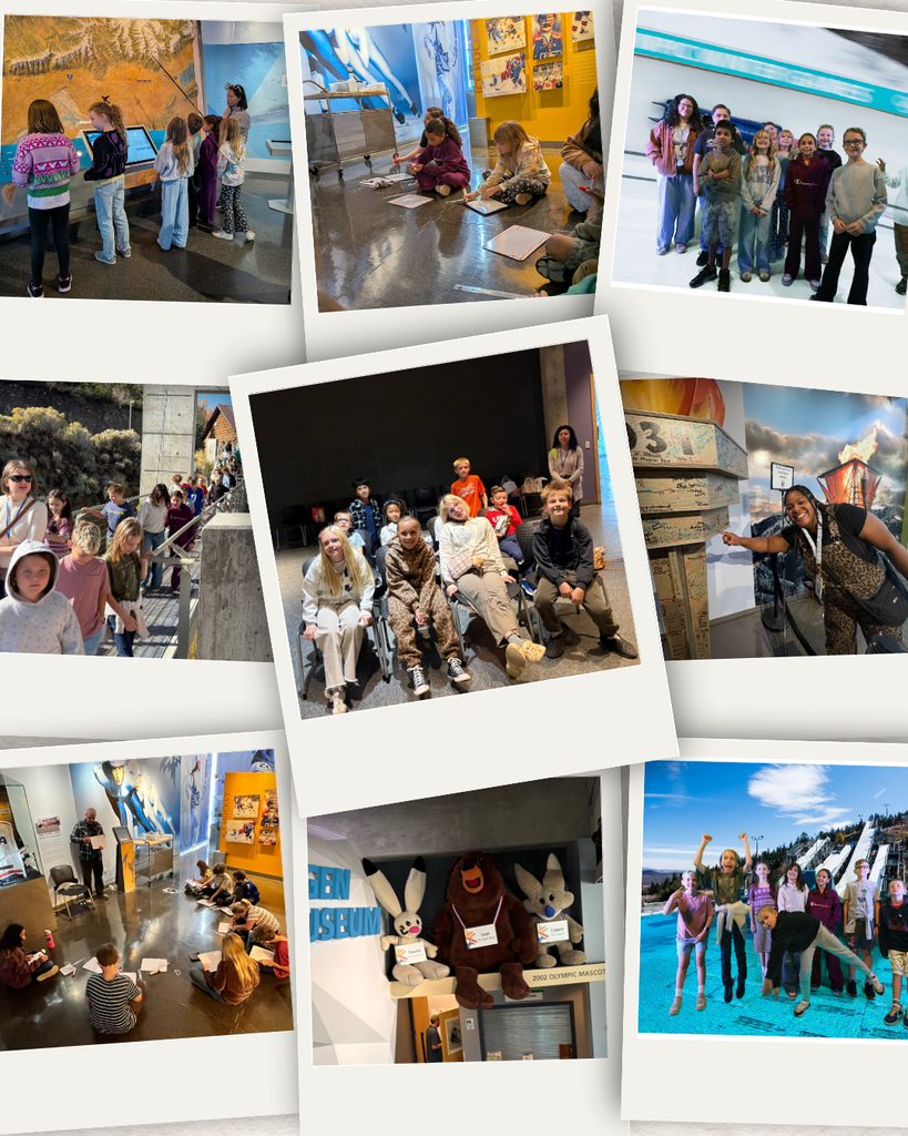 Polaroid style photo collage of students