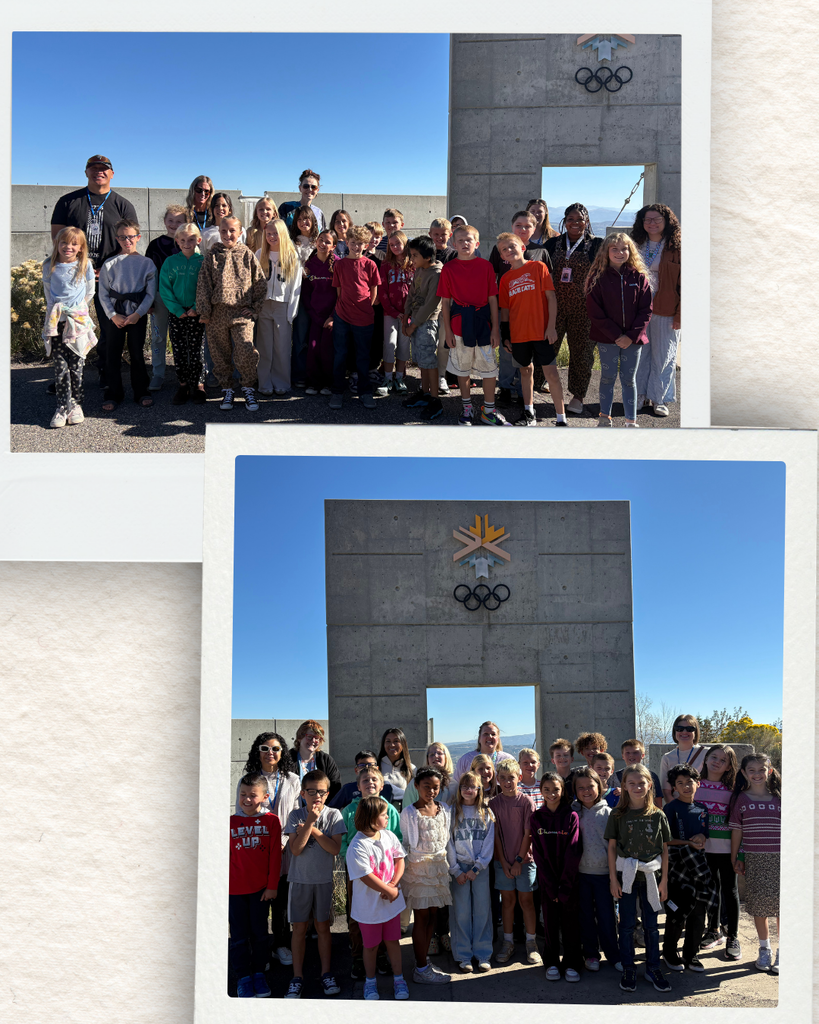 Polaroid style photo collage of students
