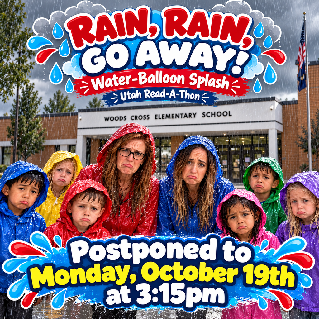 Because of all the rain, we will postpone the water-balloon splash to Monday, October 19, 3:15 pm so the students can stay dry while they get us wet!  