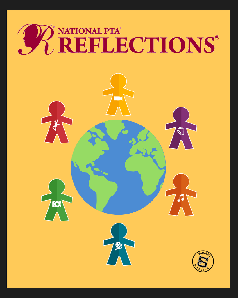 National PTA Reflections with a globe surrounded by cutouts of people.