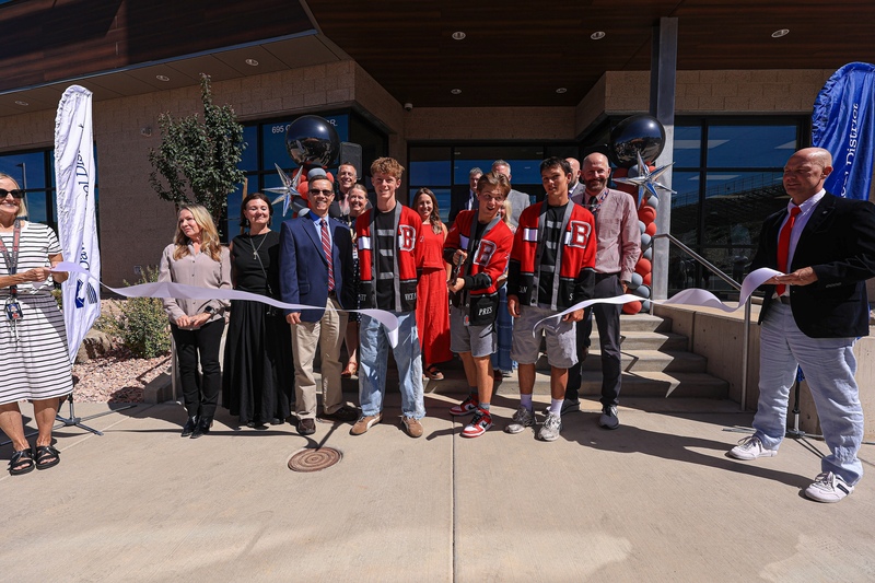 Bountiful High students cut ribbon for new CTE building.