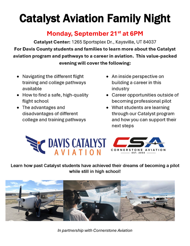 Join us for the first Catalyst Aviation Family Night to learn about a future career in aviation