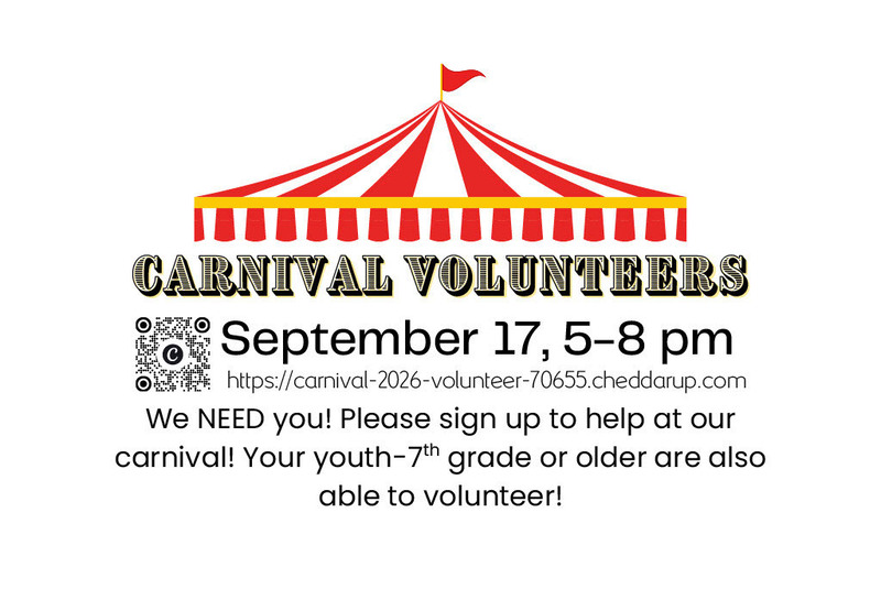 Carnival volunteer flyer asking for volunteers for our school carnival