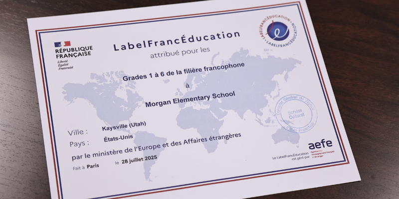 LabelFrancÉducation certificate to Morgan Elementary.