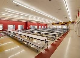 Lunch tables in a cafeteria