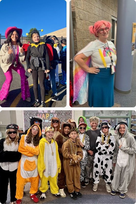 Photos of students and teachers in Halloween costumes