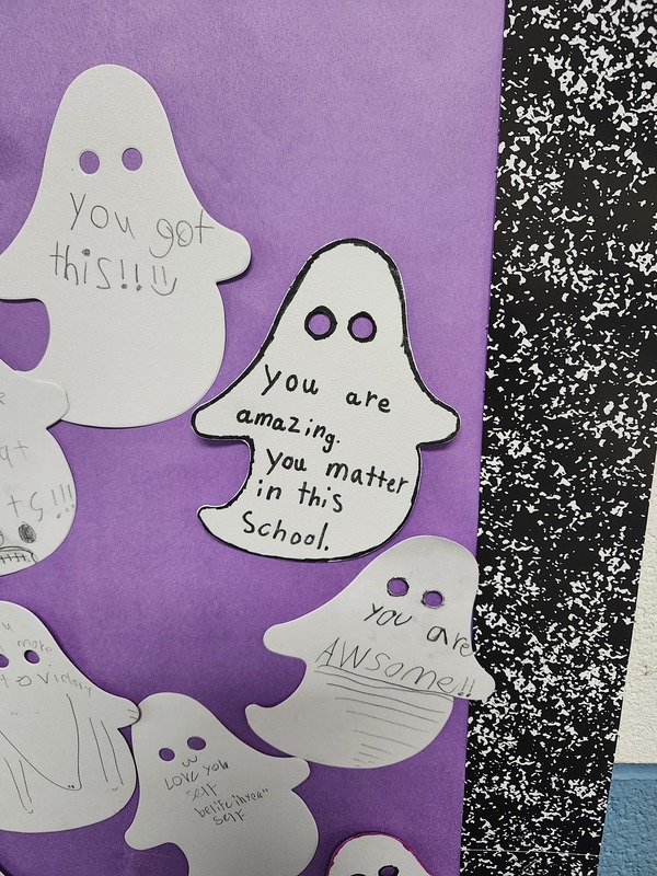 Close up of Ghosts with words of positive affirmation.
