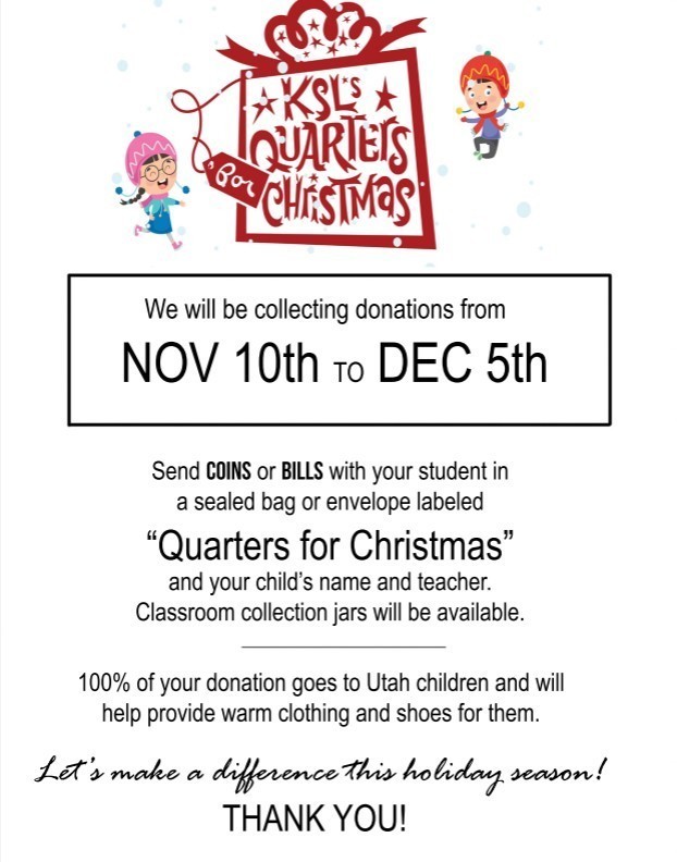 KSL's Quarters for Christmas. Donate your coins from November 10th - December 5th.