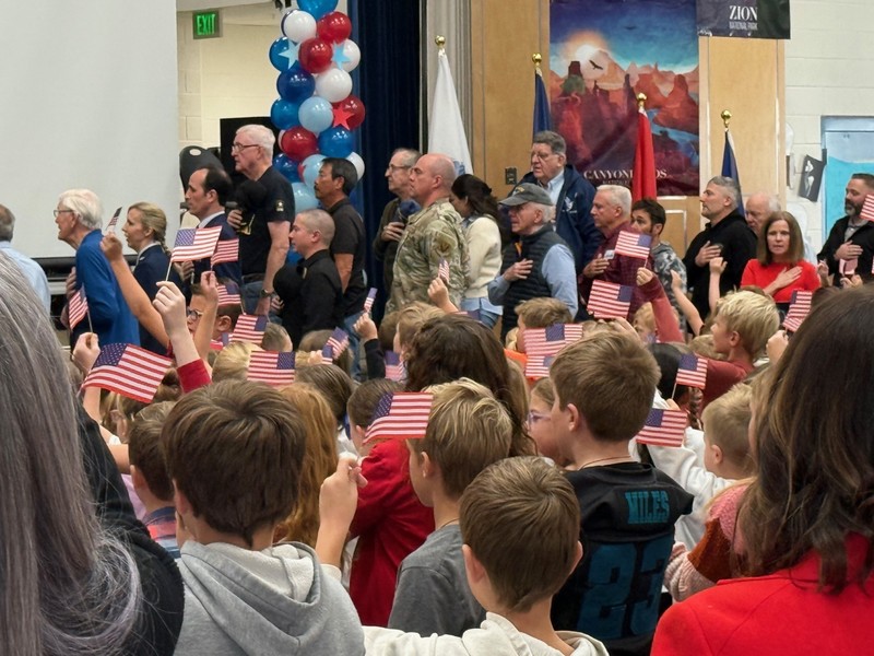 Students saying the pledge of allegiance
