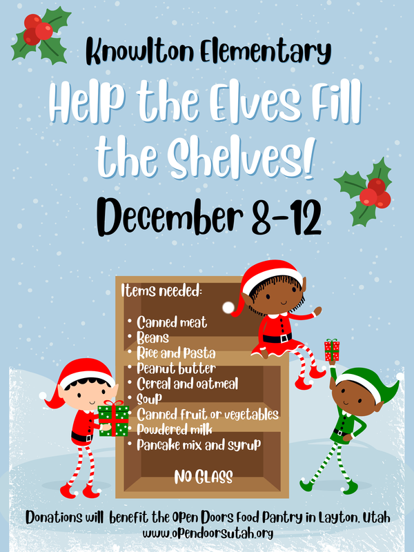 Knowlton Elementary Help the Elves Fill the Shelves December 8-12