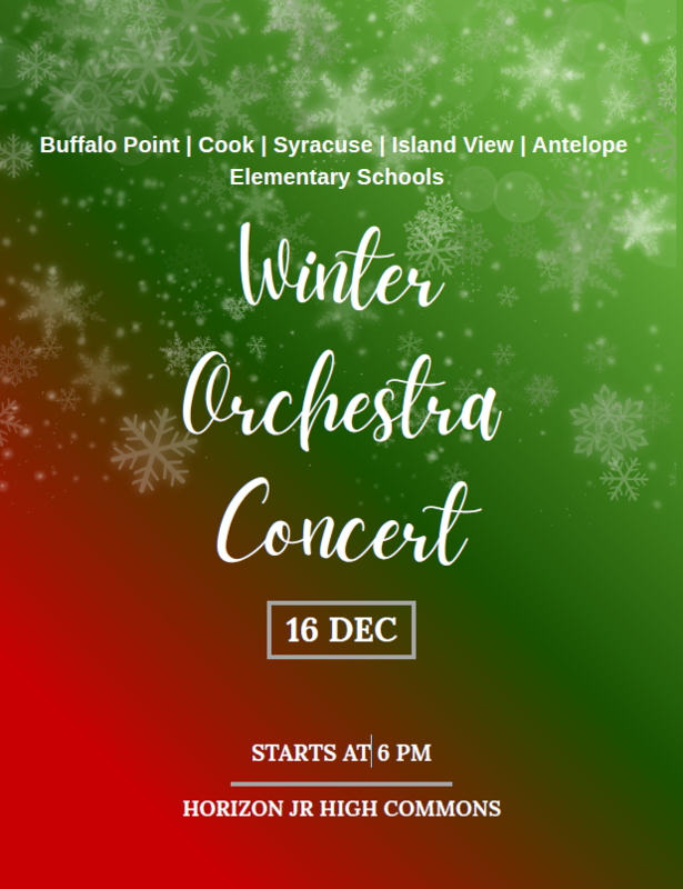 buffalo point cook syracuse island view antelope elementary schools winter orchestra concert 16 dec starts at 6 pm horizon jr high commons