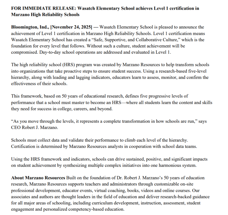 Level 1 Certified HRS Press Release