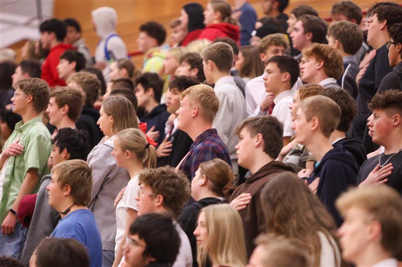 Students saying the pledge of allegiance