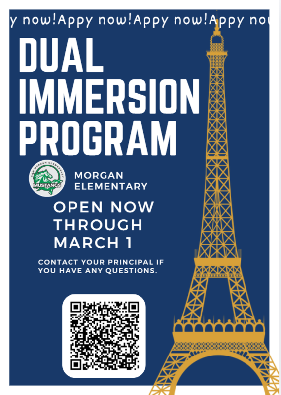 Dual Immersion Program application open now through March 1st.  Apply online now at https://www.davis.k12.ut.us/o/dsd/page/elementary-dual-language-immersion.