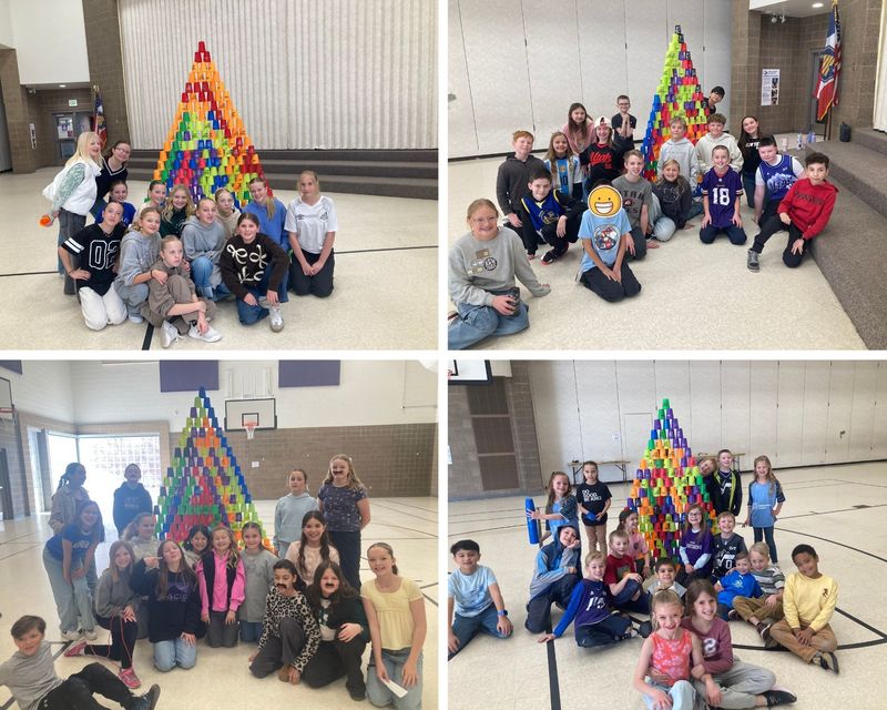 Photos of classes doing cup stacking activity