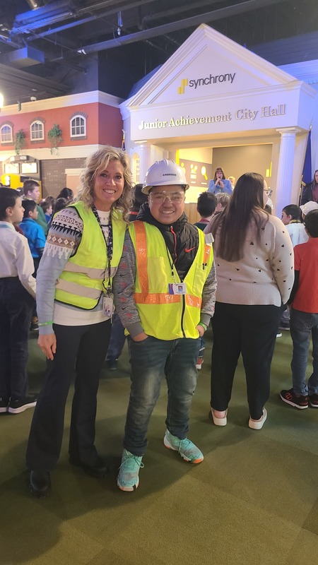 Students at JA City, a work simulation experience.