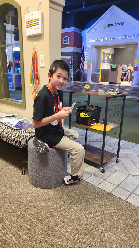 Students at JA City, a work simulation experience.