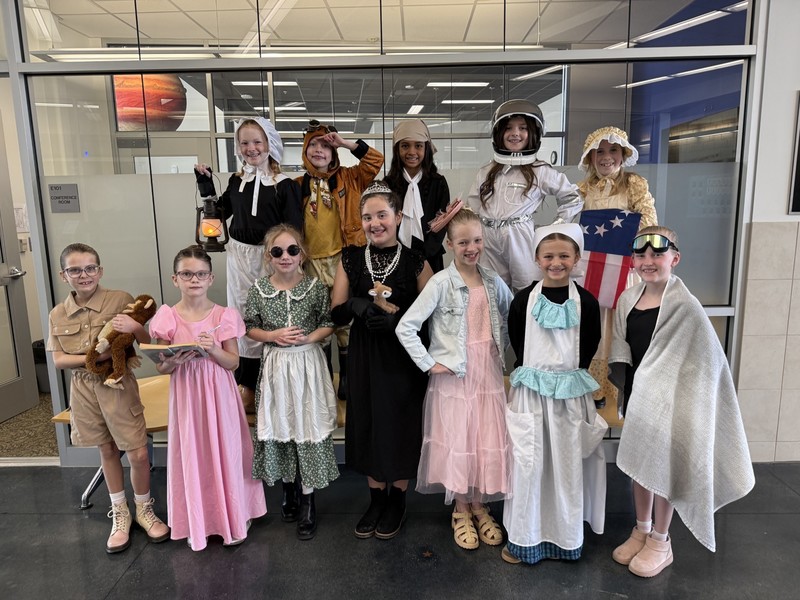 Students dressed in costume as historical figures.