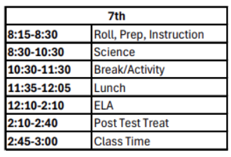 7th grade schedule