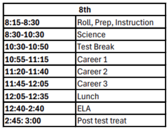 8th grade schedule