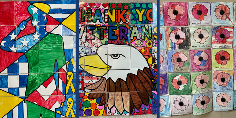 Multi colored soldier, multi colored eagle, flower collage