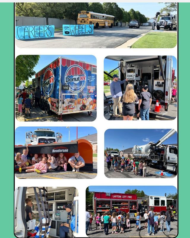 Photo collage from the careers on wheels event at Sand Springs Elementary