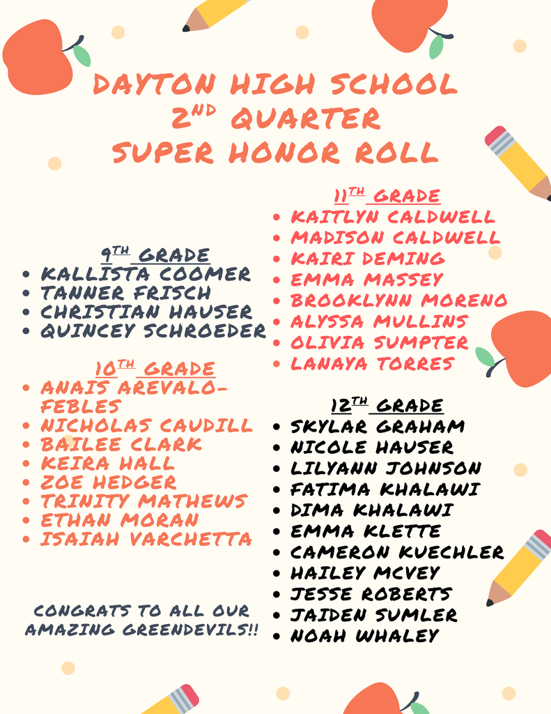 2nd quarter DHS Super Honor Roll