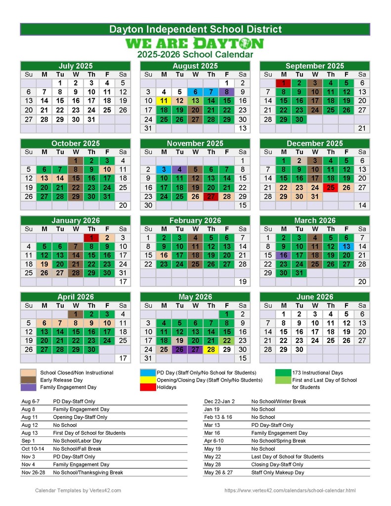 Updated School Calendar