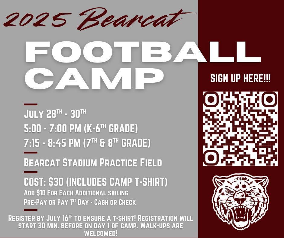 2025 Bearcat football camp flyer