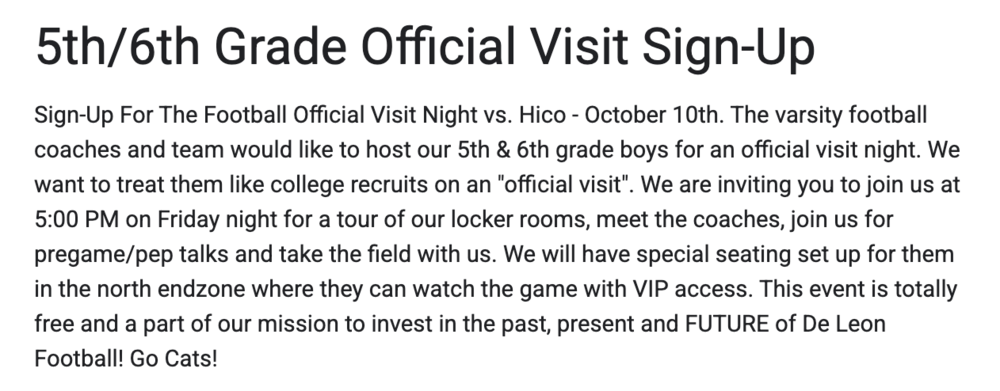 5th and 6th grade official visit sign up google doc screenshot