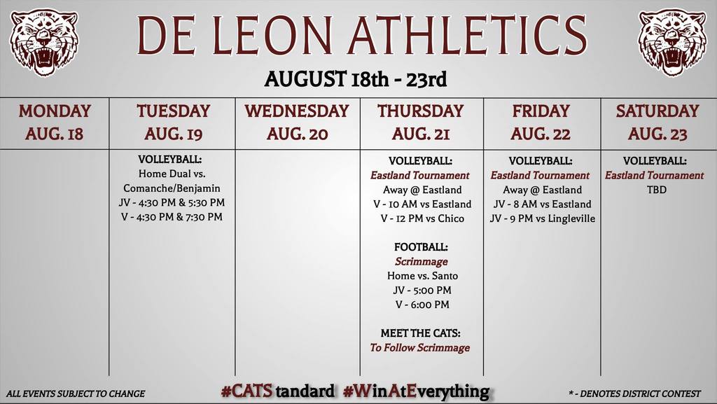 week at a glance for de leon athletics graphic