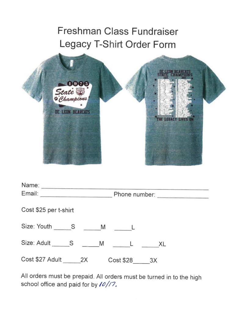 freshman class fundraiser legacy t shirt order form