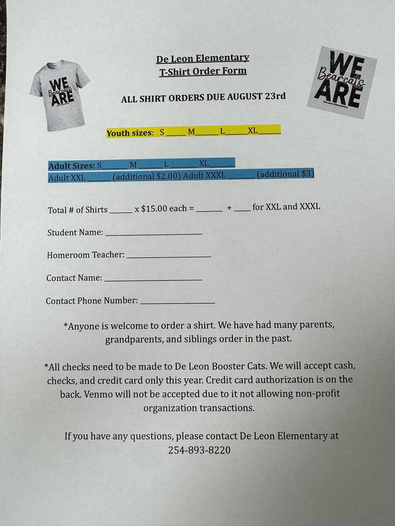 t shirt order form