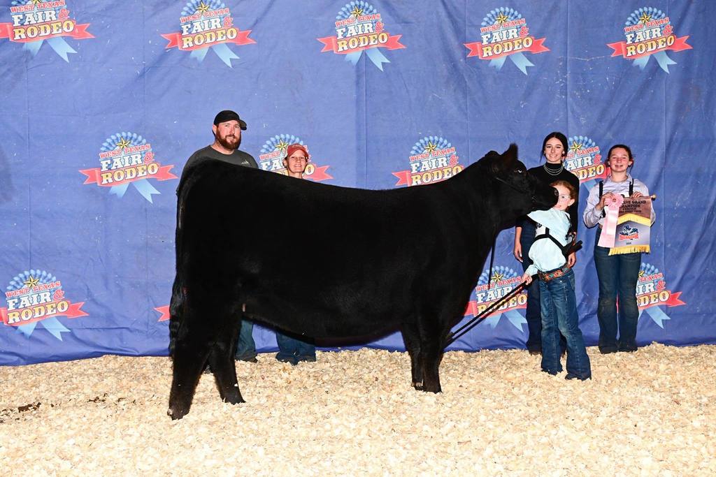 ffa student posing with winning angus heifer and family