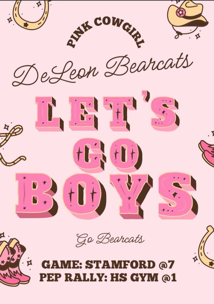de leon bearcats let's go boys pep rally theme flyer