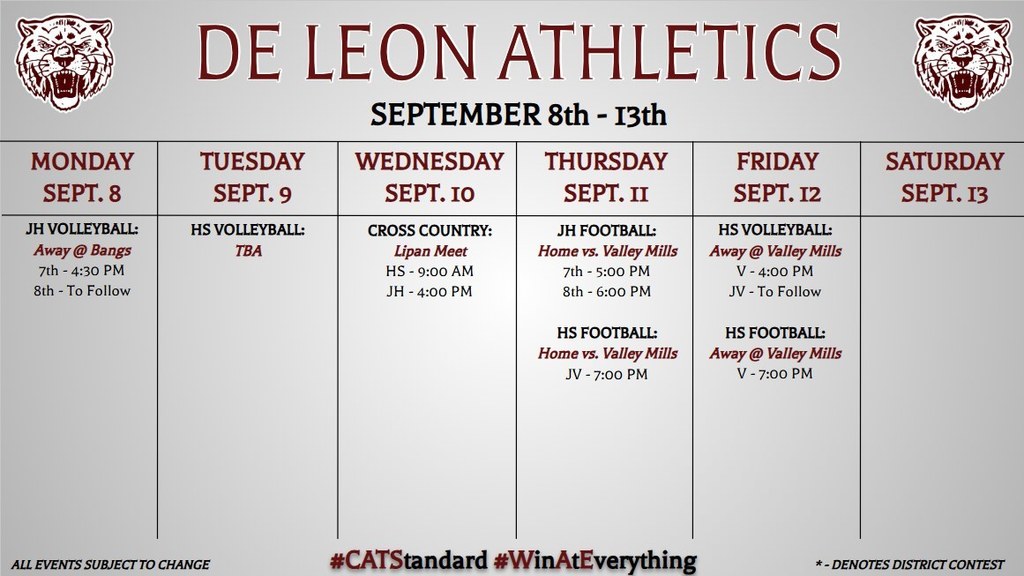 de leon athletics week at a glance chart