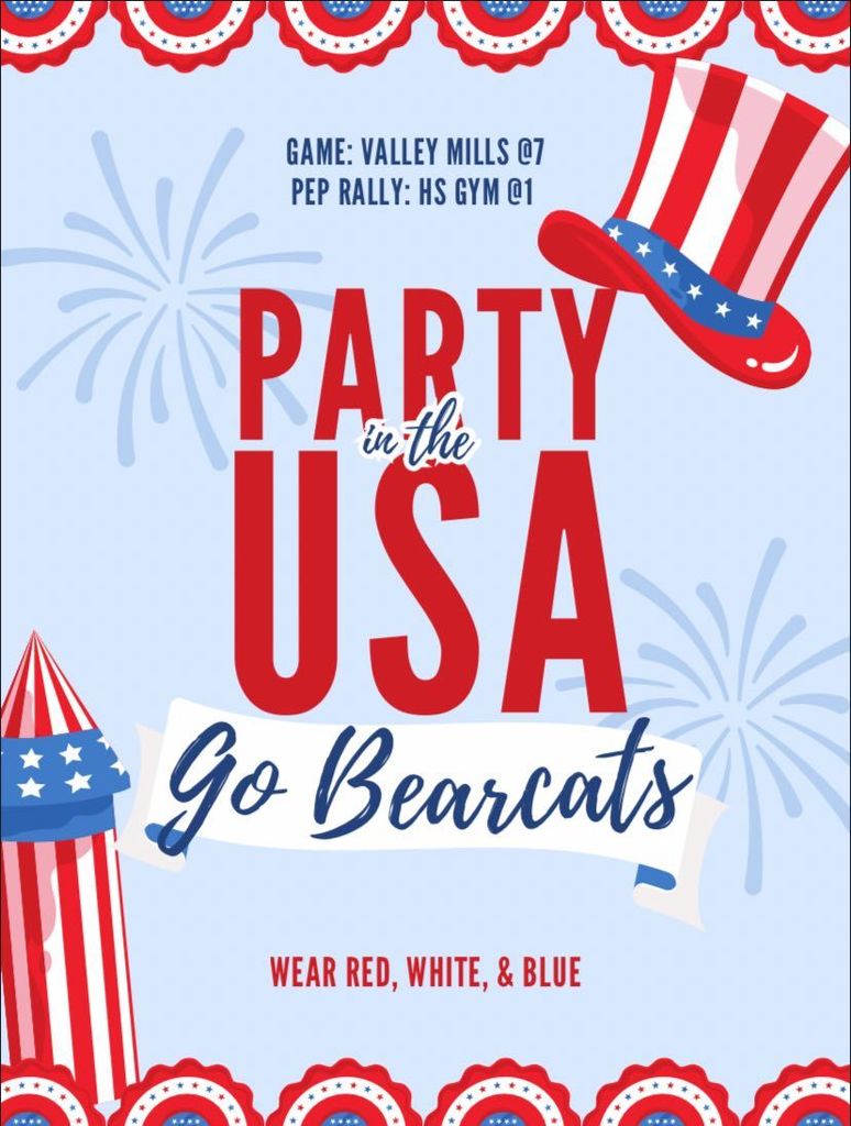party in the usa pep rally theme flyer