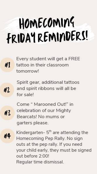 Homecoming Friday Reminders list flyer