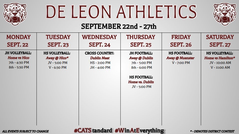 de leon athletics week at a glance chart