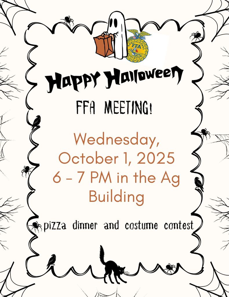 happy halloween themed ffa meeting wednesday october 1st at 6 PM