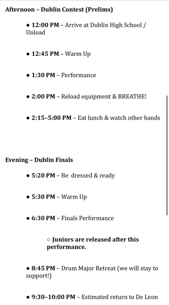 stephenville and Dublin Marching full schedule