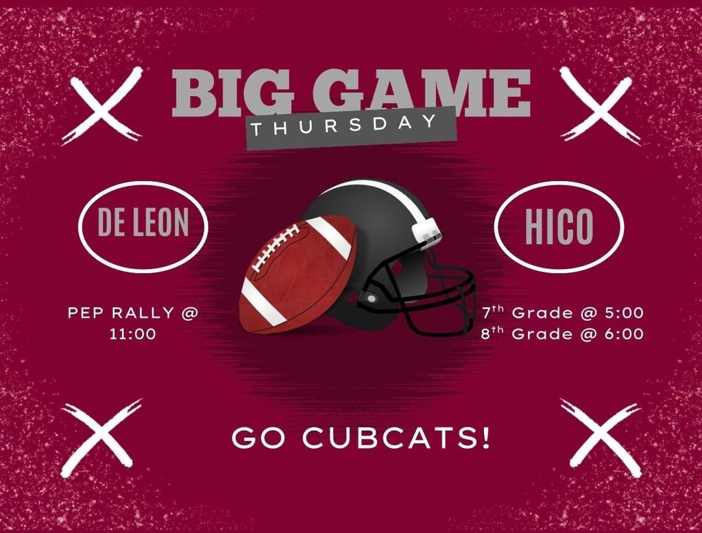 jh football game flyer for de leon vs hico on thursday